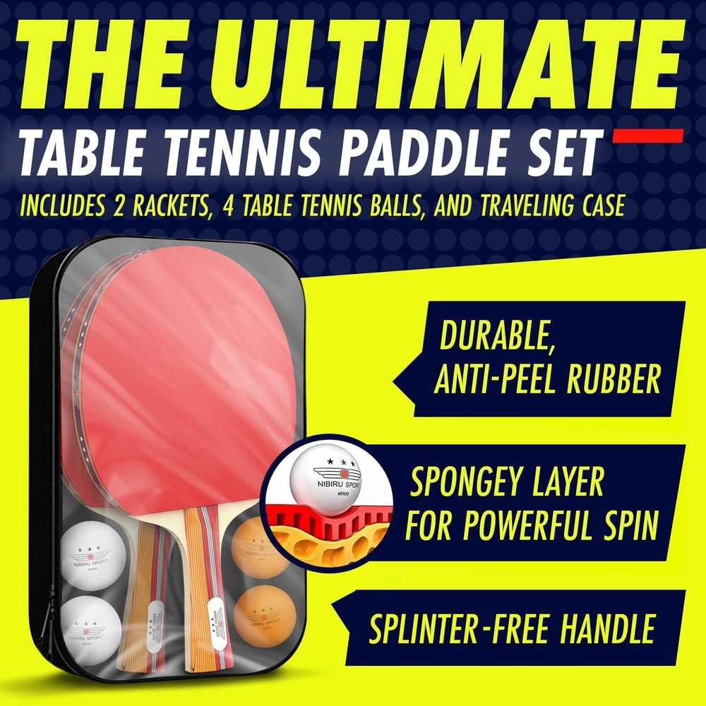 Professional Table Tennis Set: 2 Paddles & 4 Balls with Case
