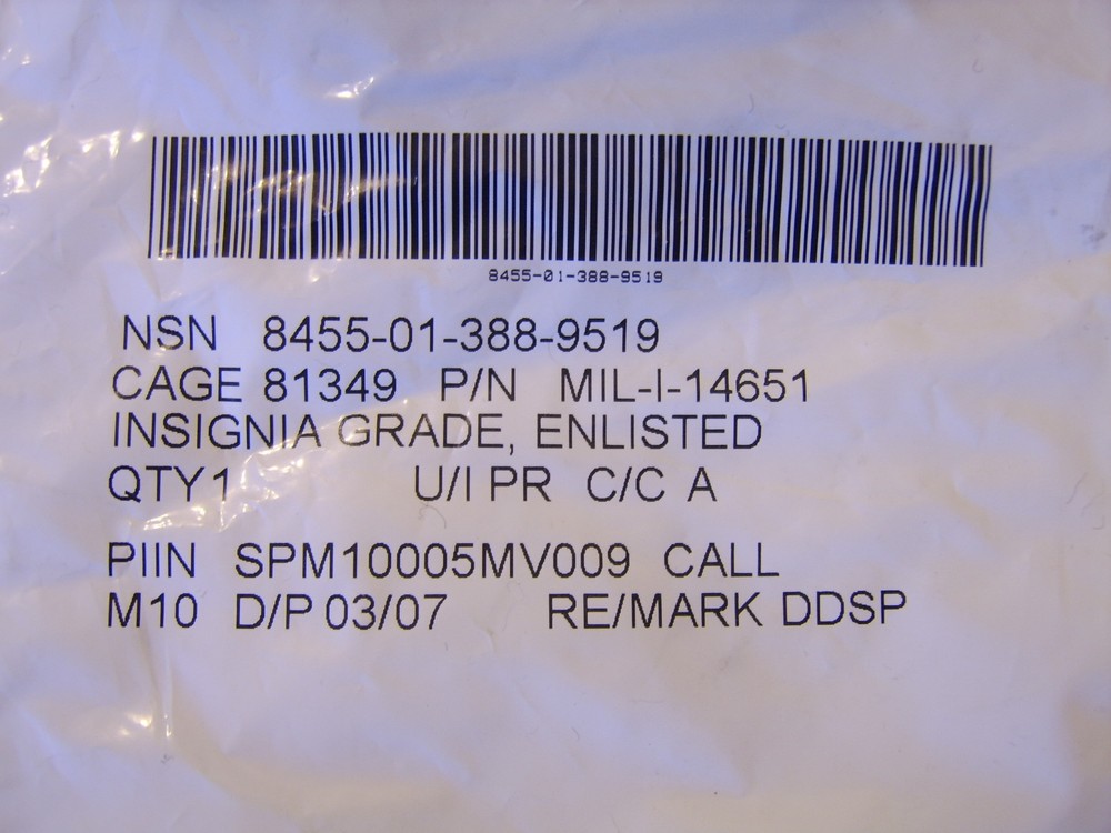 USAF CHEVRONS STAFF SERGEANT SUBDUED PAIR NEW IN PACK GI ISSUE DATED 03/2007