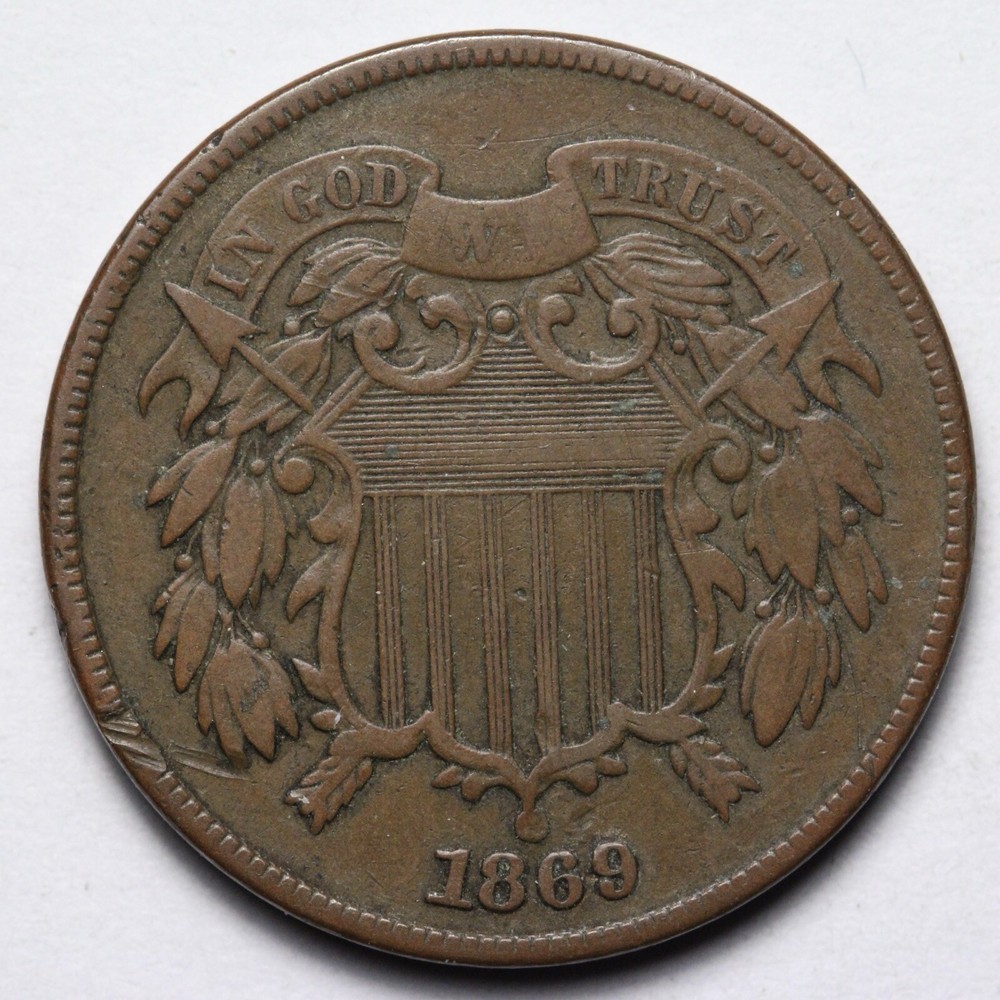 1869 Two Cent Piece XF E213 KSEN
