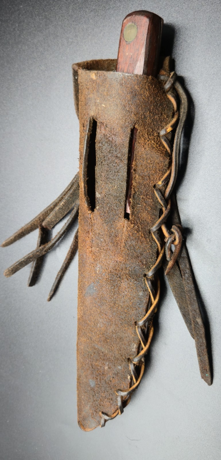 Vintage Trade Knife collectible with leather fringe sheath