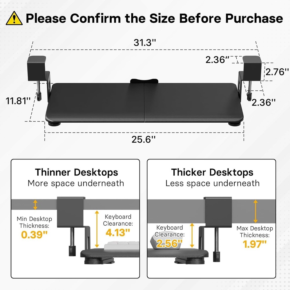 Under Desk Keyboard Tray, Pull-Out Keyboard & Mouse Platform with C-Clamp, 25...
