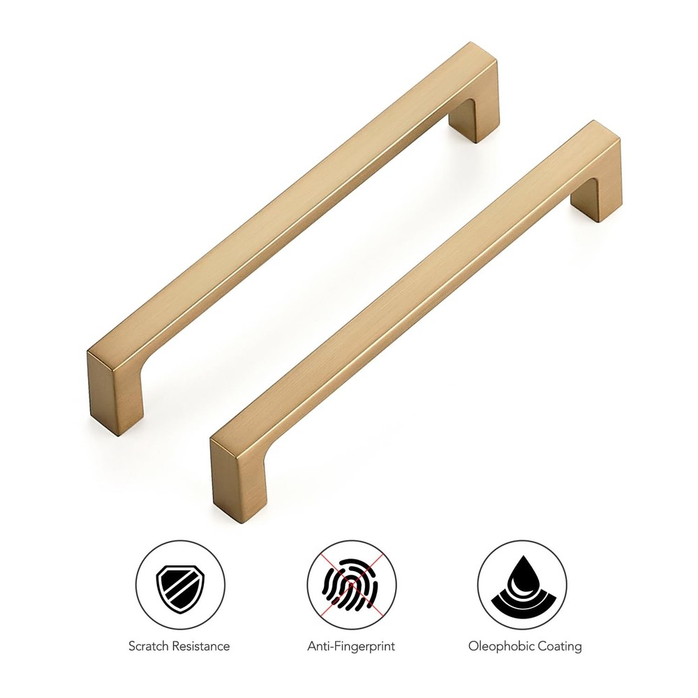 5 Pack Solid 5 Inch Square Cabinet Handles - Champagne Bronze Pulls for Drawe...