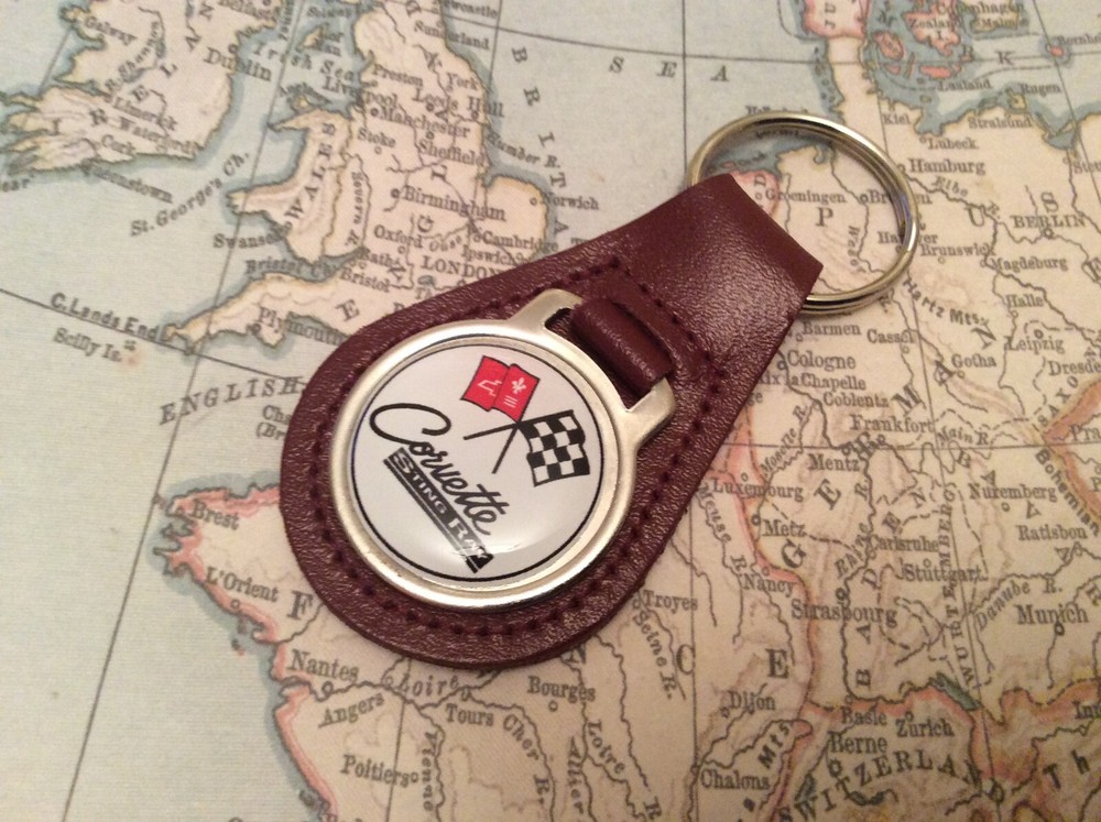 CORVETTE STINGRAY Quality Red Real Leather Keyring