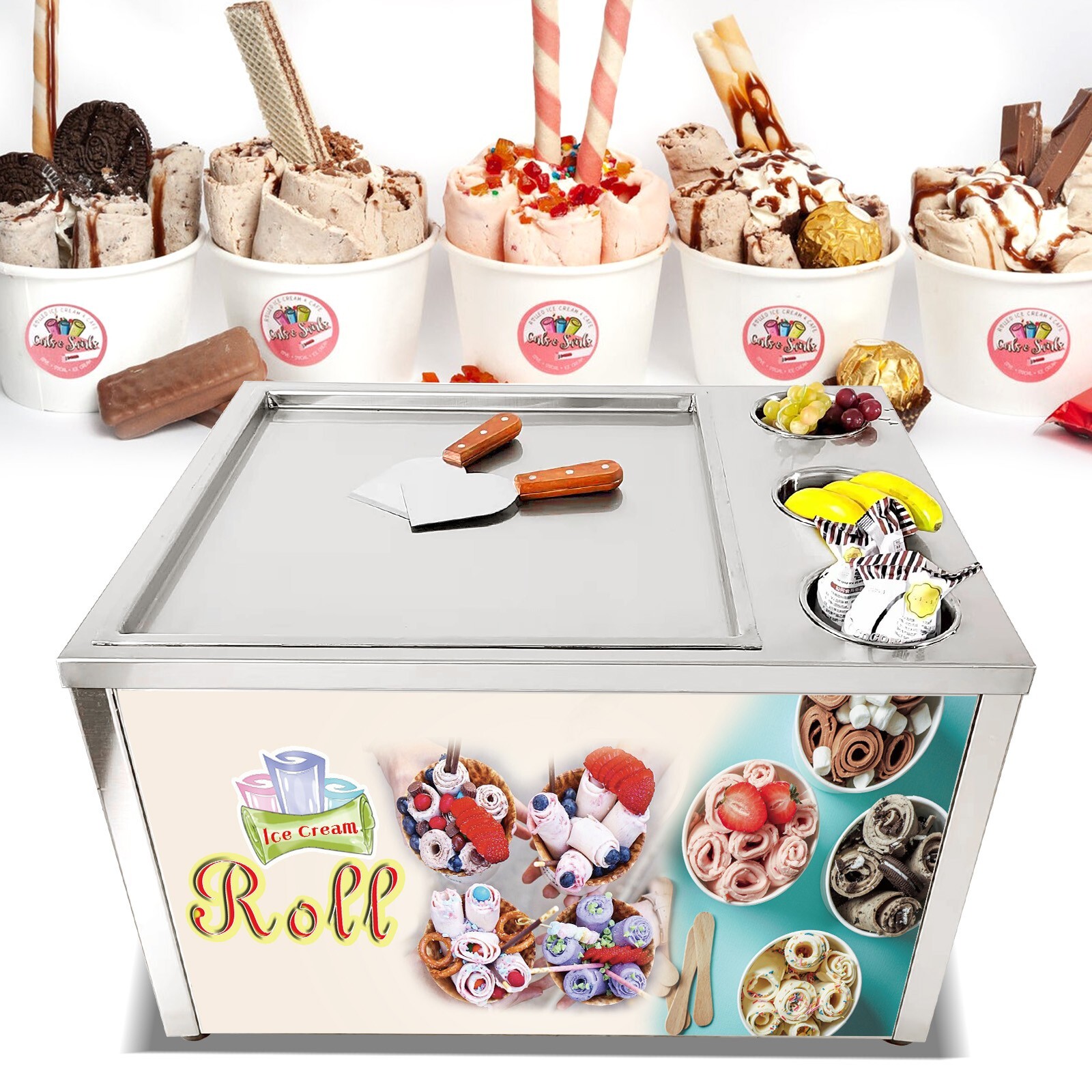 Kolice commercial 45x45cm fry ice cream machine, single square ice pan - 3 tank
