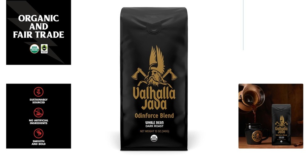 Valhalla Java Odinforce - 12oz Dark Roast Whole Bean - Fair Trade Organic Brew