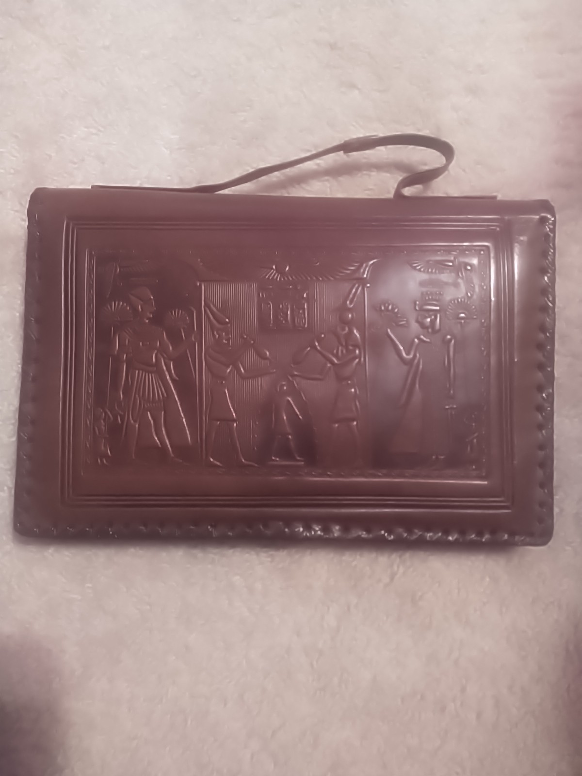 Vintage Hand Tooled Leather Embossed Egyptian Themed Purse