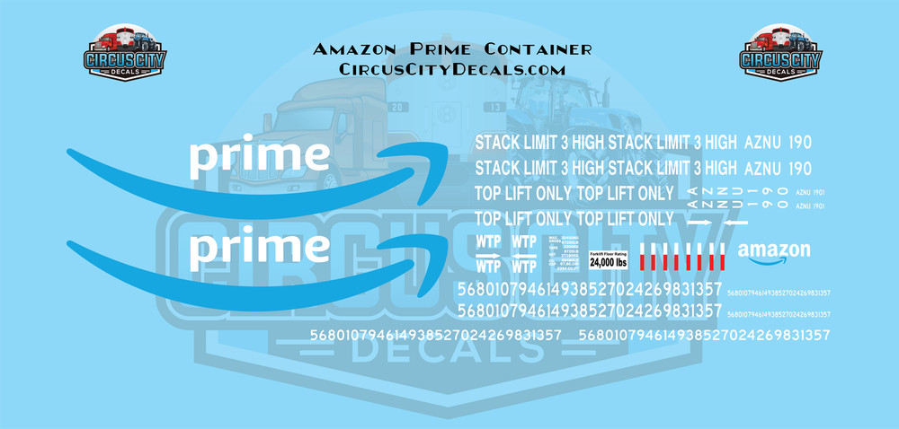 Amazon Prime Container HO 1:87 Scale Decal Set