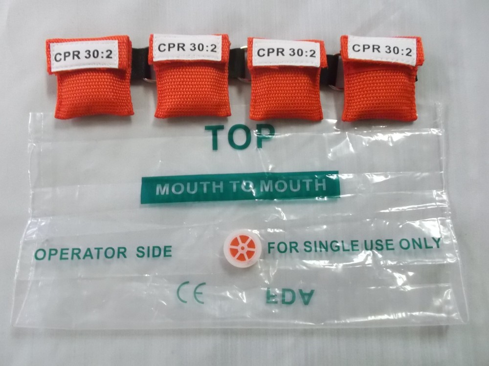 5 Red CPR Mask with Keychain - Face Shield with gloves