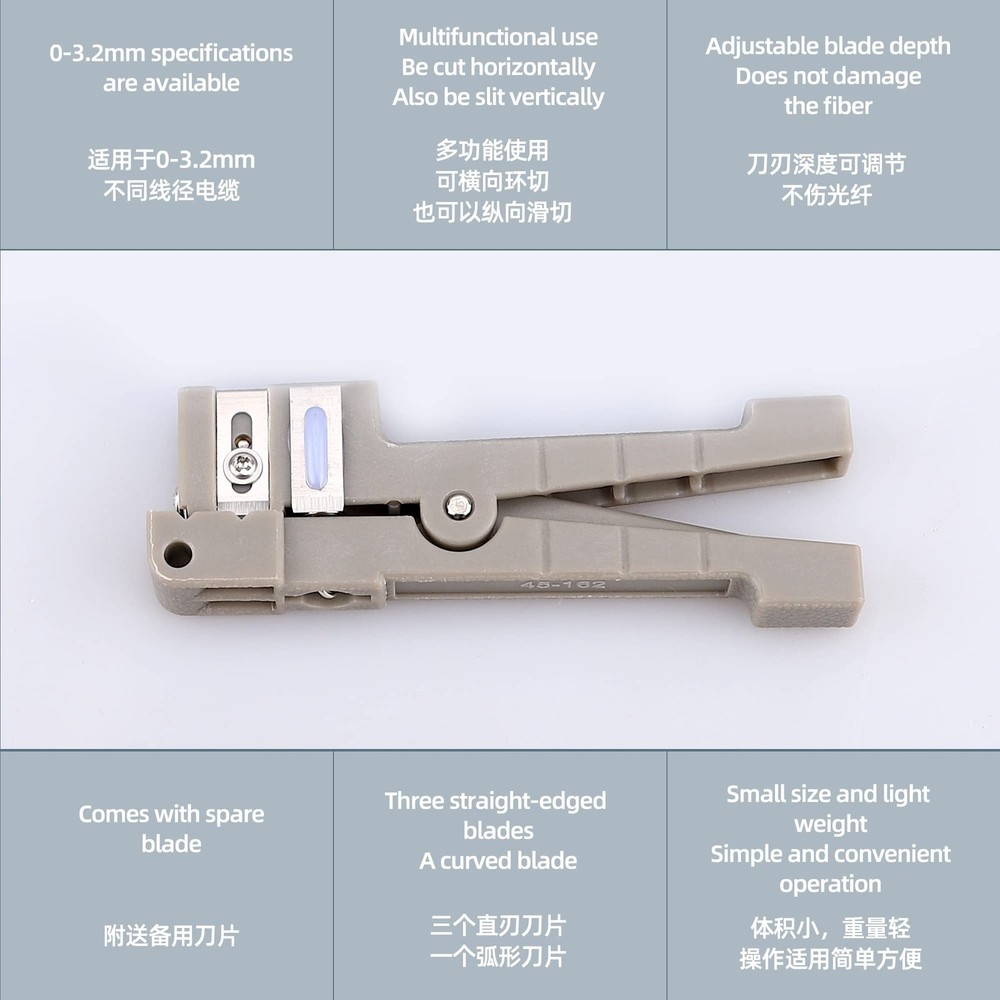 Fiber Optical Cable Stripper Tool 45-162 Wire Coaxial Copper Grey