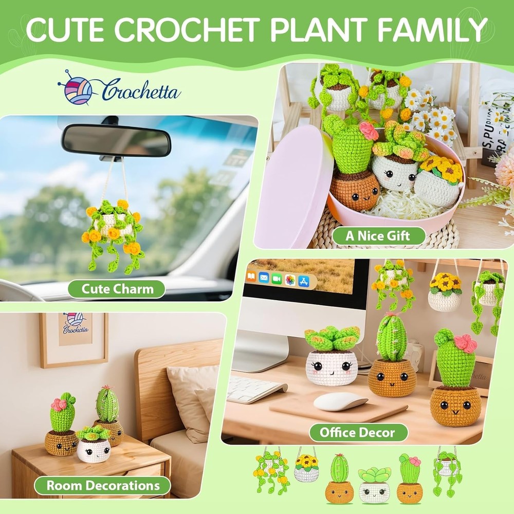 Crochet Plants Kit for Beginners: 6 Hanging Plant Patterns with Video Tutorials