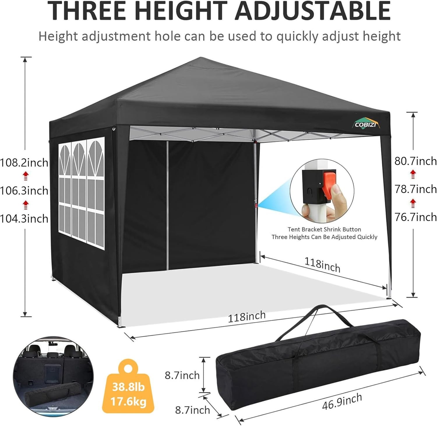 10x10FT EZ Pop Up Canopy Tent with 4 Removable Sidewalls Waterproof Commercial