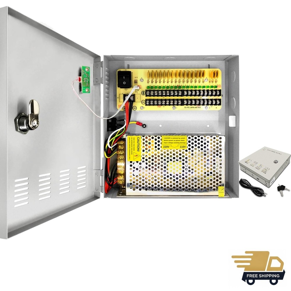 Compact 18 Channel 20A CCTV Power Supply Box with Enhanced Safety Features