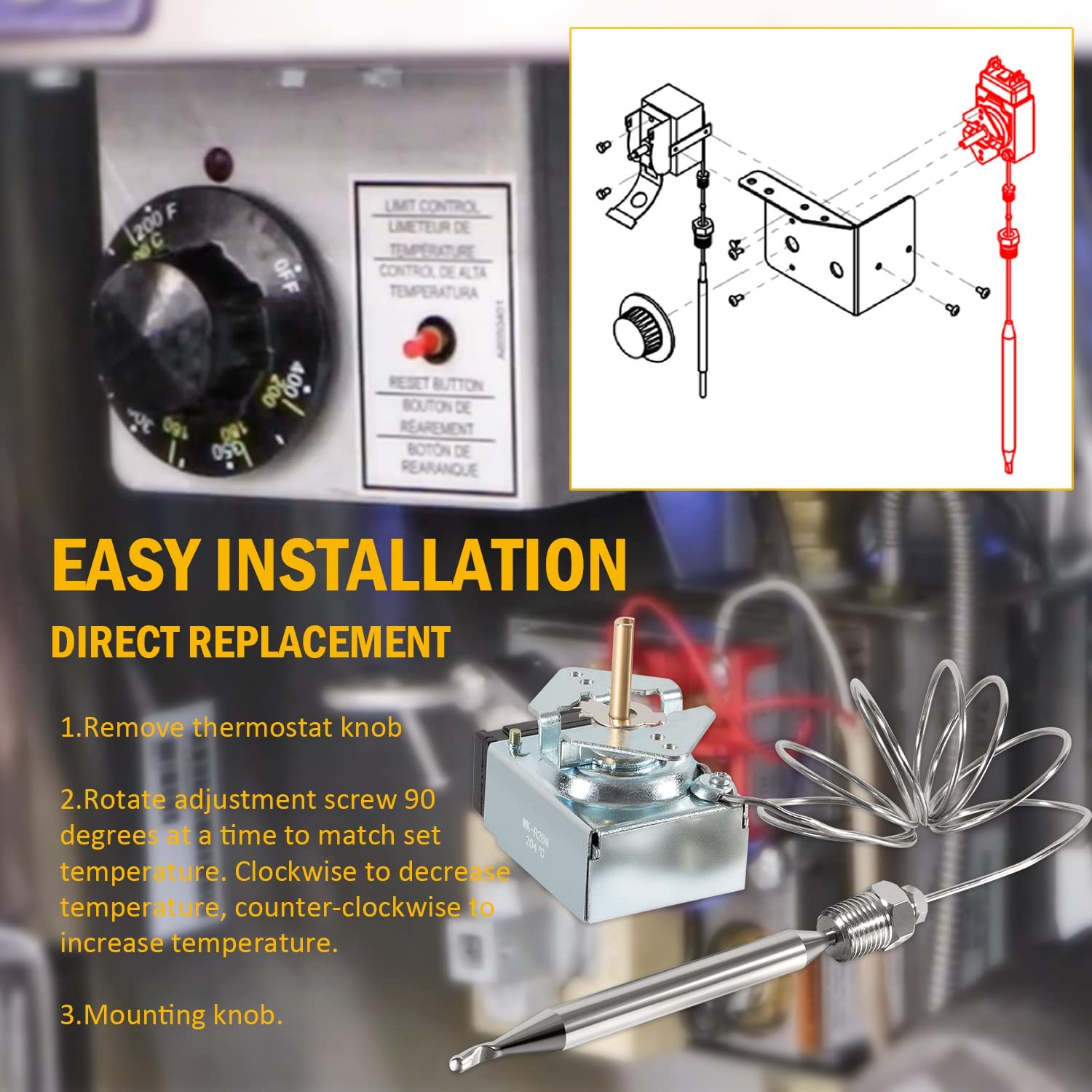 Fryer Thermostat for Pitco 60125401 Imperial 1175 11113 Blodgett Tem 200-400F