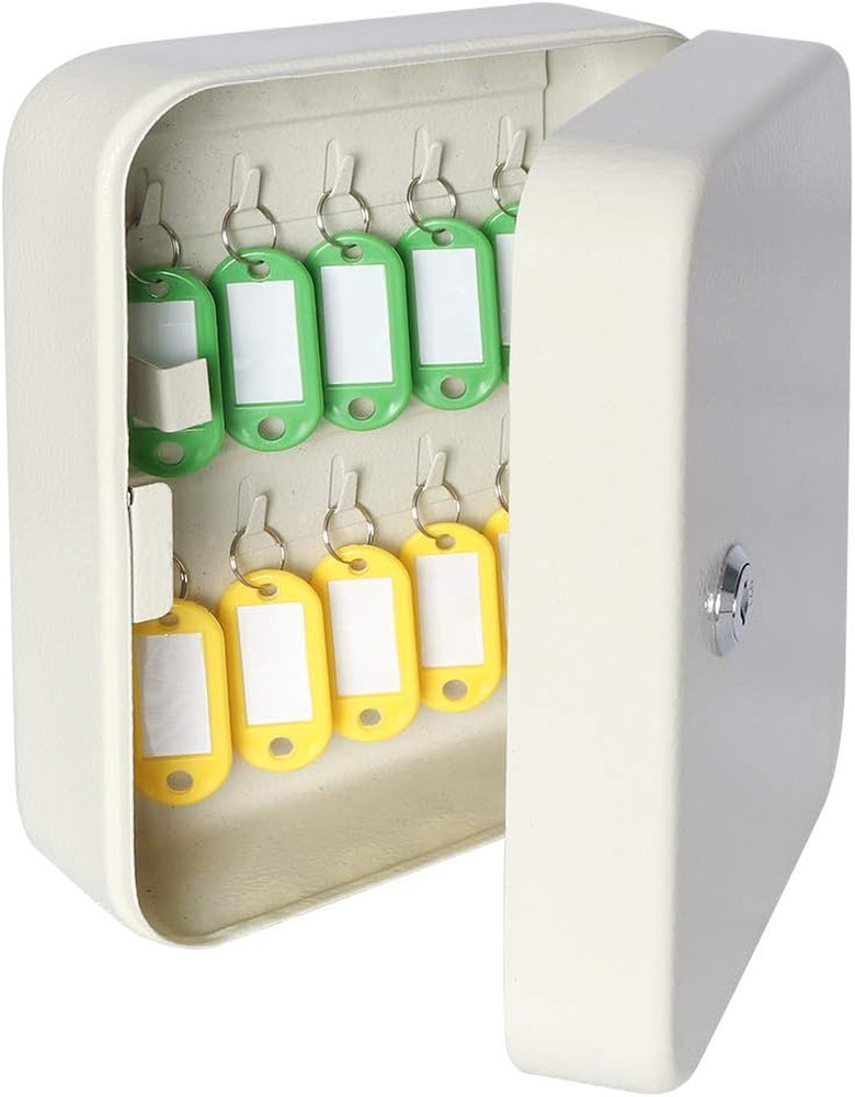 Security Metal Key Box with 20 Hooks, Small Adjustable Wall Mount Key Lock Cabin