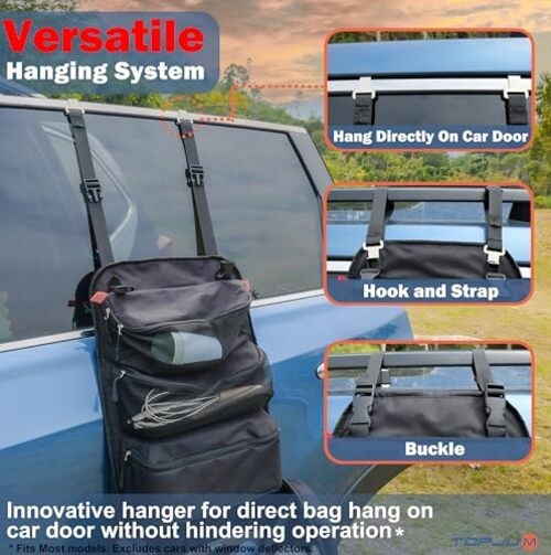 Camp Kitchen Organizer, Cooking Tools Storage Caddy Bag, Multi-Pockets, black