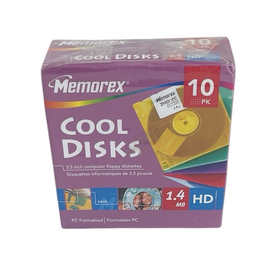 Memorex Cool Disks 10 Pack PC Formatted 1.4 MB 3.5 Computer Diskettes SEALED