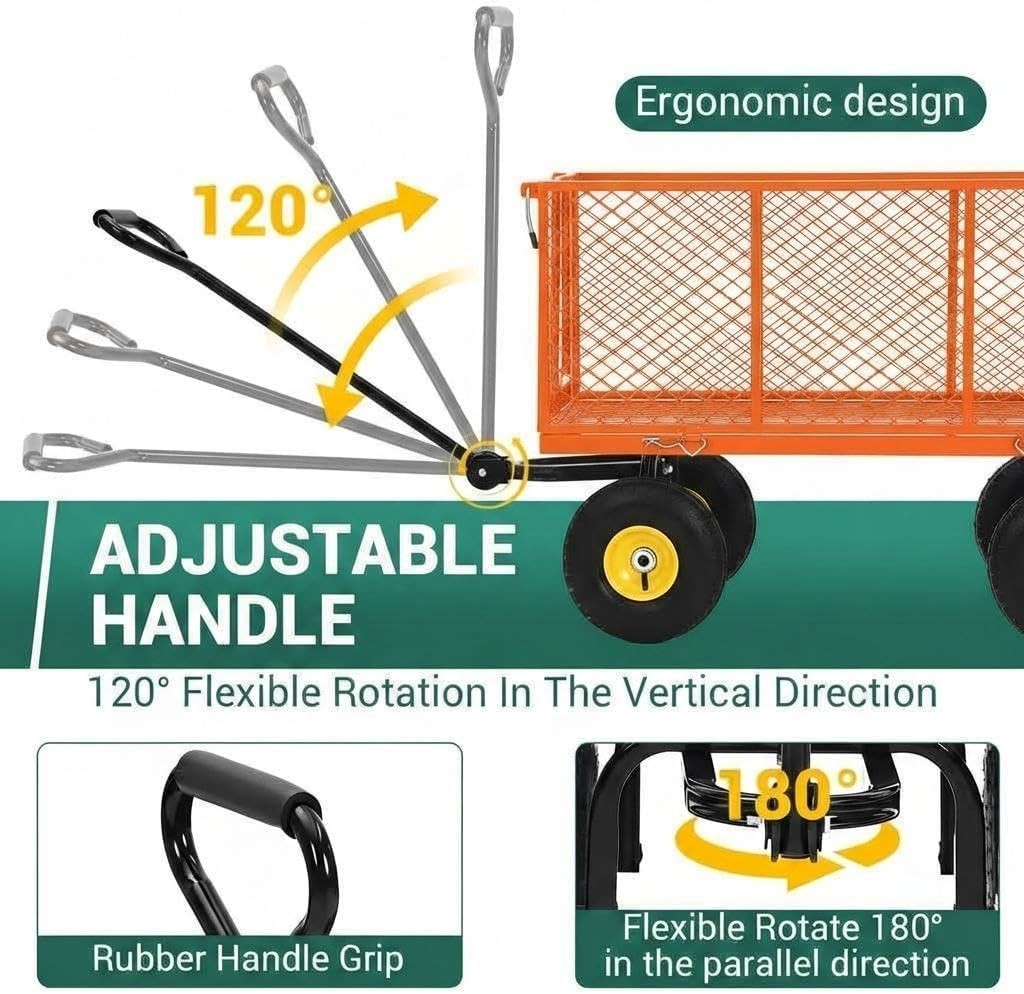 Heavy Duty Steel Garden Cart Pullable Garden Wagon with Removable Sides 1100LBS