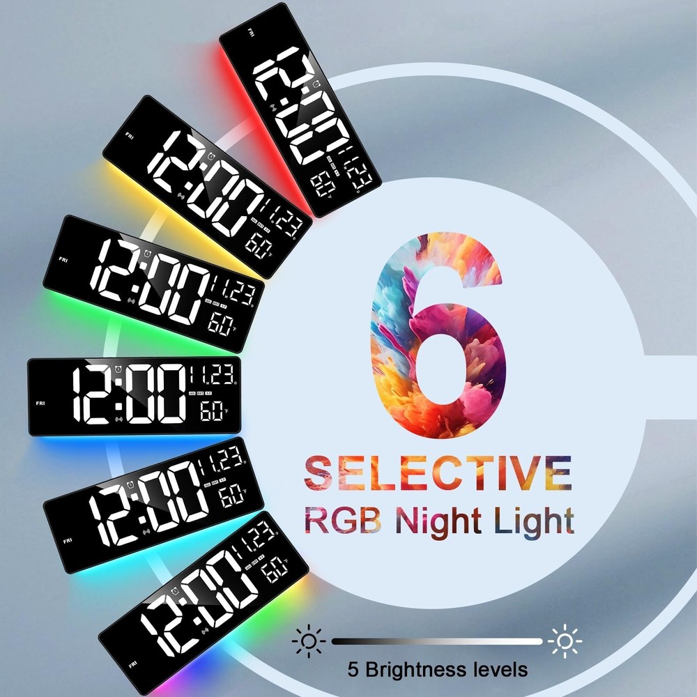 16" Bluetooth Large Digital Wall Clock/Auto Time Sync, 10 RGB Colors Digital ...