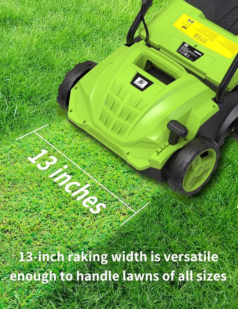 Powerful Foldable Electric Dethatcher with Collection Bag and Depth Adjustment