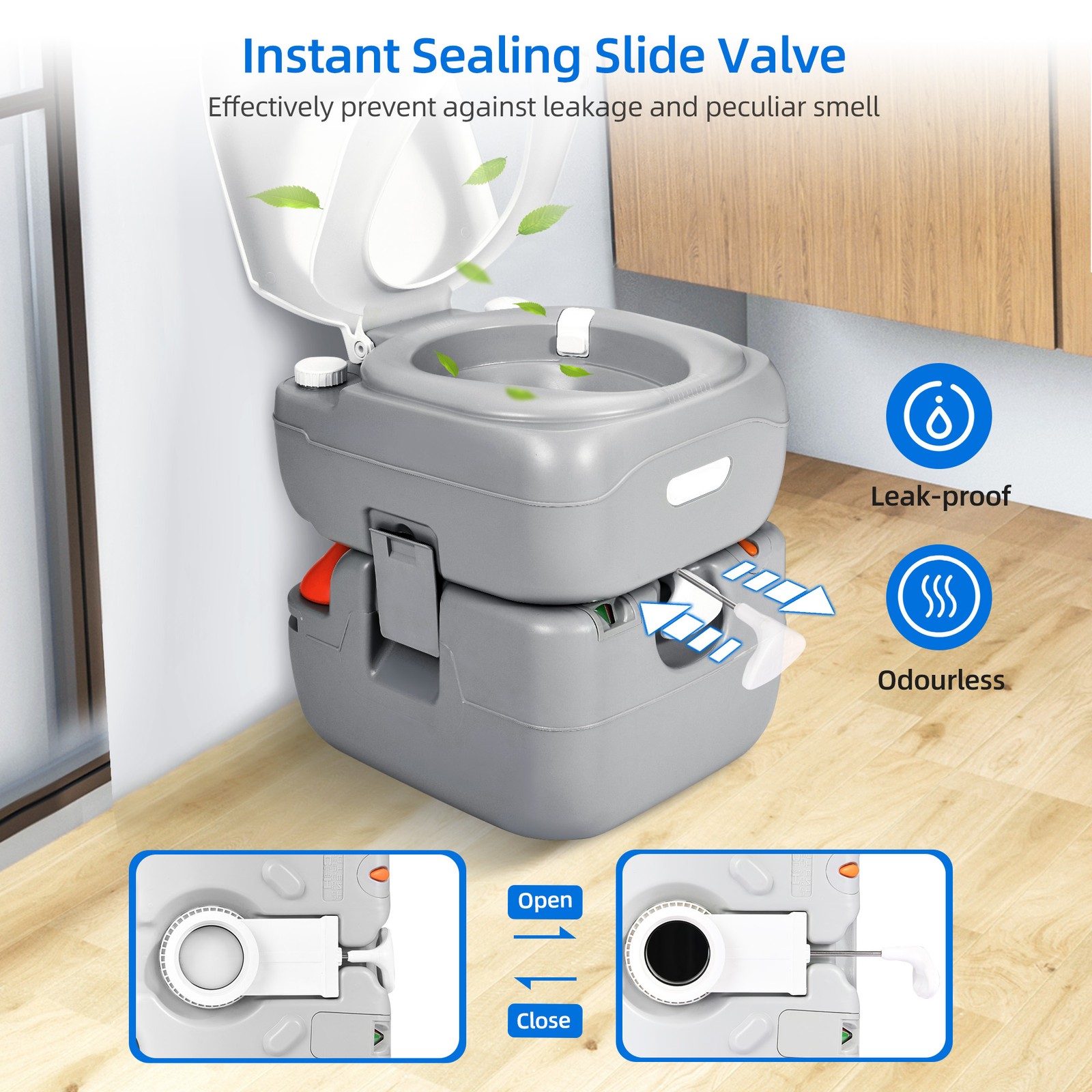 Camping Portable Toilet 5.8 GAL 22 L T-type Water Outlets Caravan Commode Potty