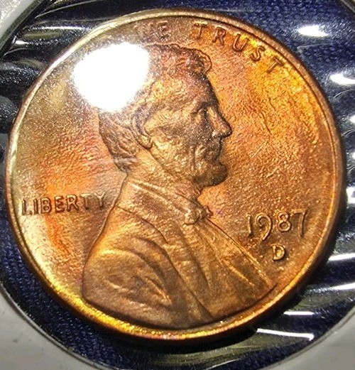 1987 D One cent penny Errors 🔥Slight Toning🔥 BU.