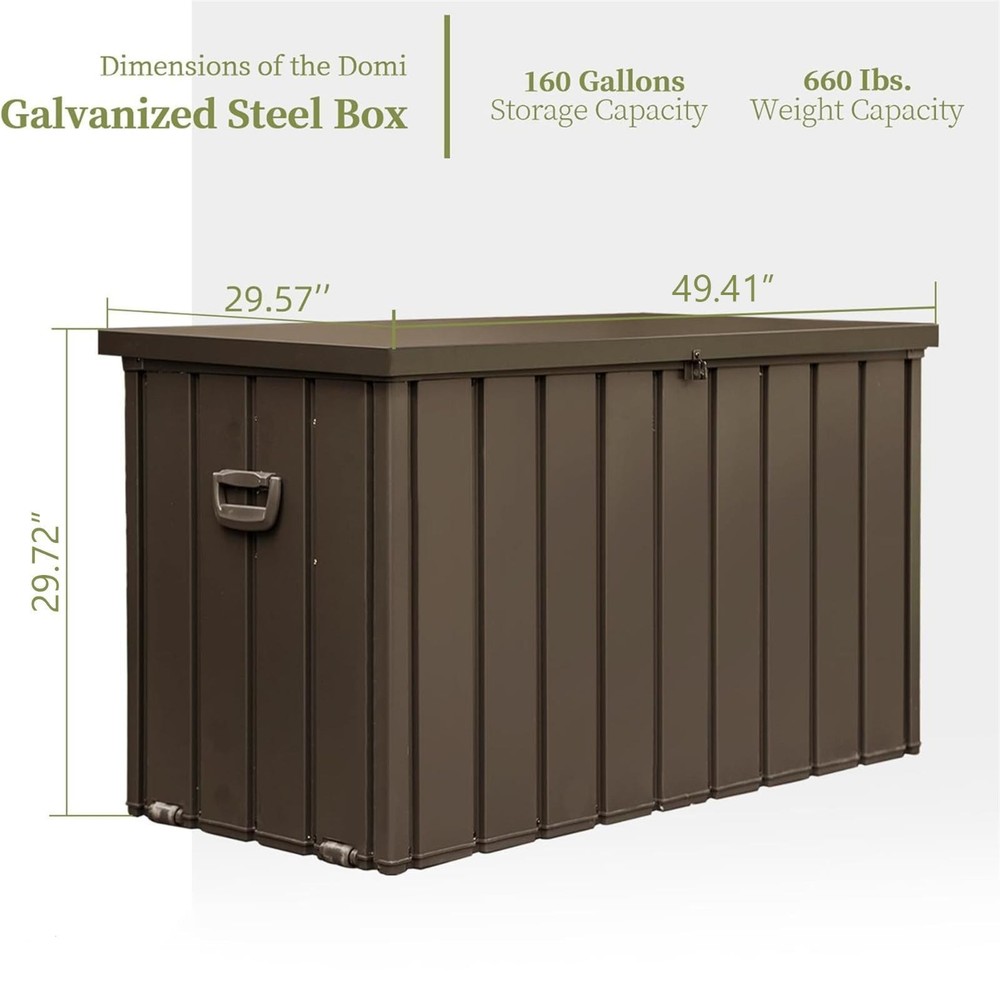 Large 160 Gallon Dark Brown Patio Storage Bin, Rust-Resistant & -Protected with
