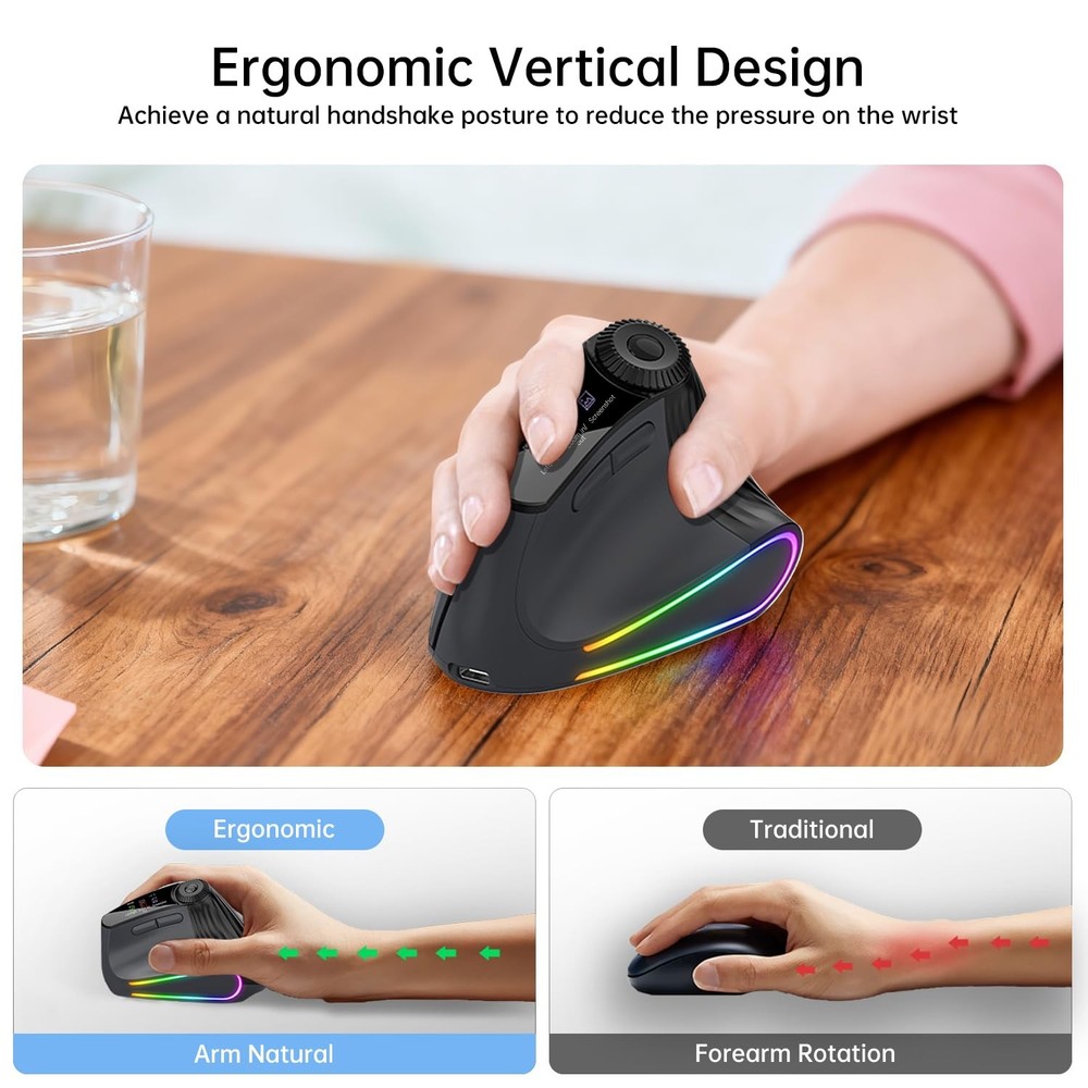 Ergonomic Vertical Wireless, Rechargeable Bluetooth Ultra-Fast Scrolling 4800...