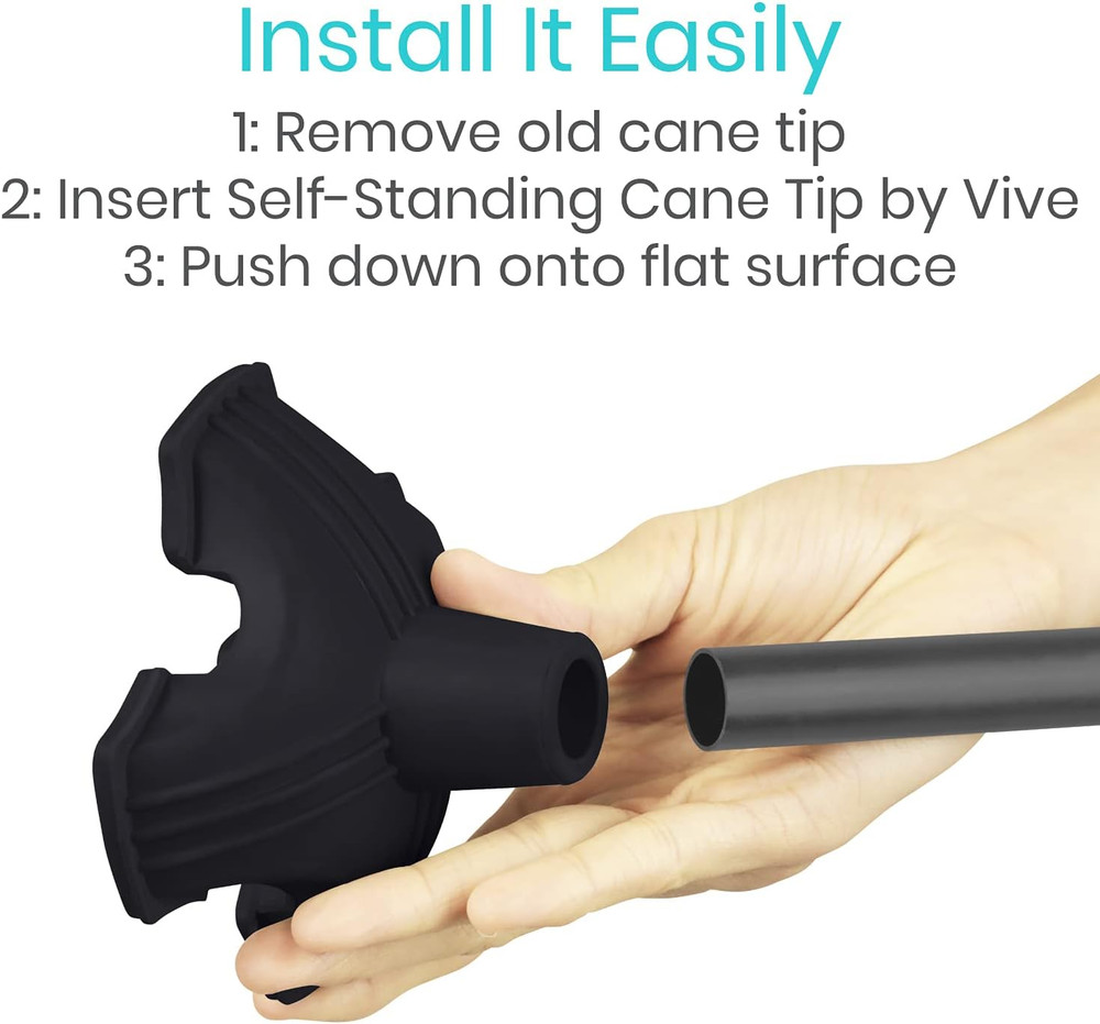 Vive Cane Tip - Self Standing Quad Base Replacement for Most Walking Canes, Walk