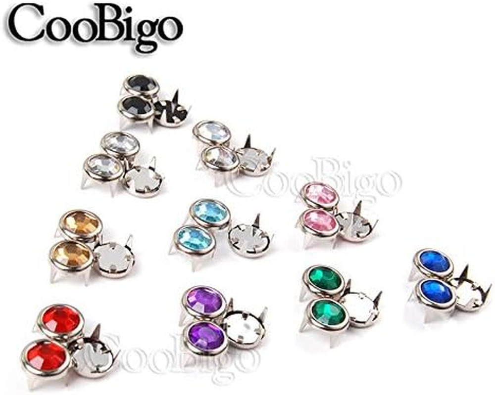 200Pc 8mm Rhinestone Studs Metal Claw Nailhead Rivets