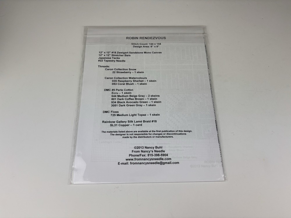 From Nancy’s Needle Robin Rendezvous Needlepoint Pattern 1S