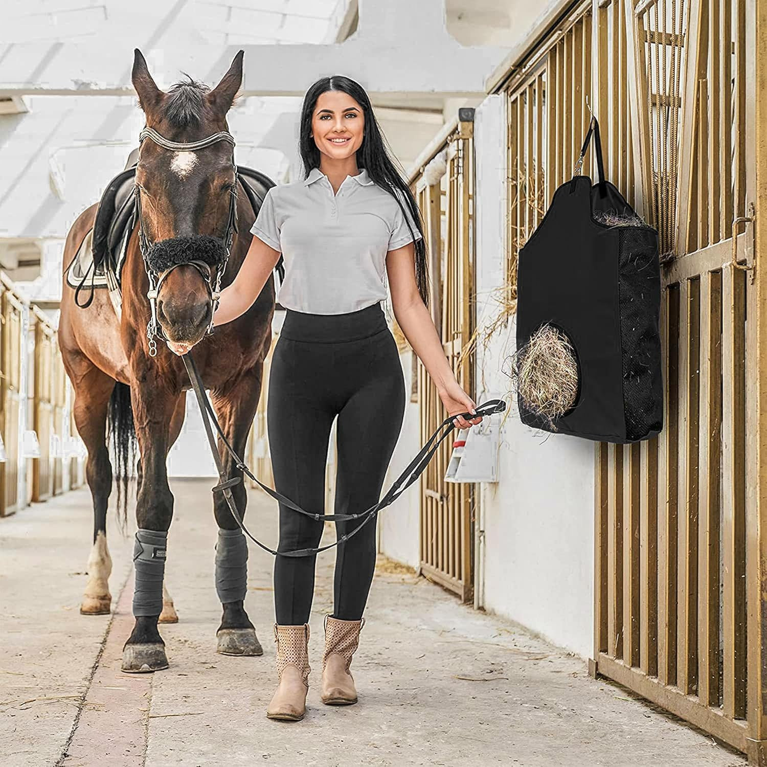 Hay Bag Hanging Goat Feeder Tote Premium Oxford Cloth with Metal Ring and Adjust