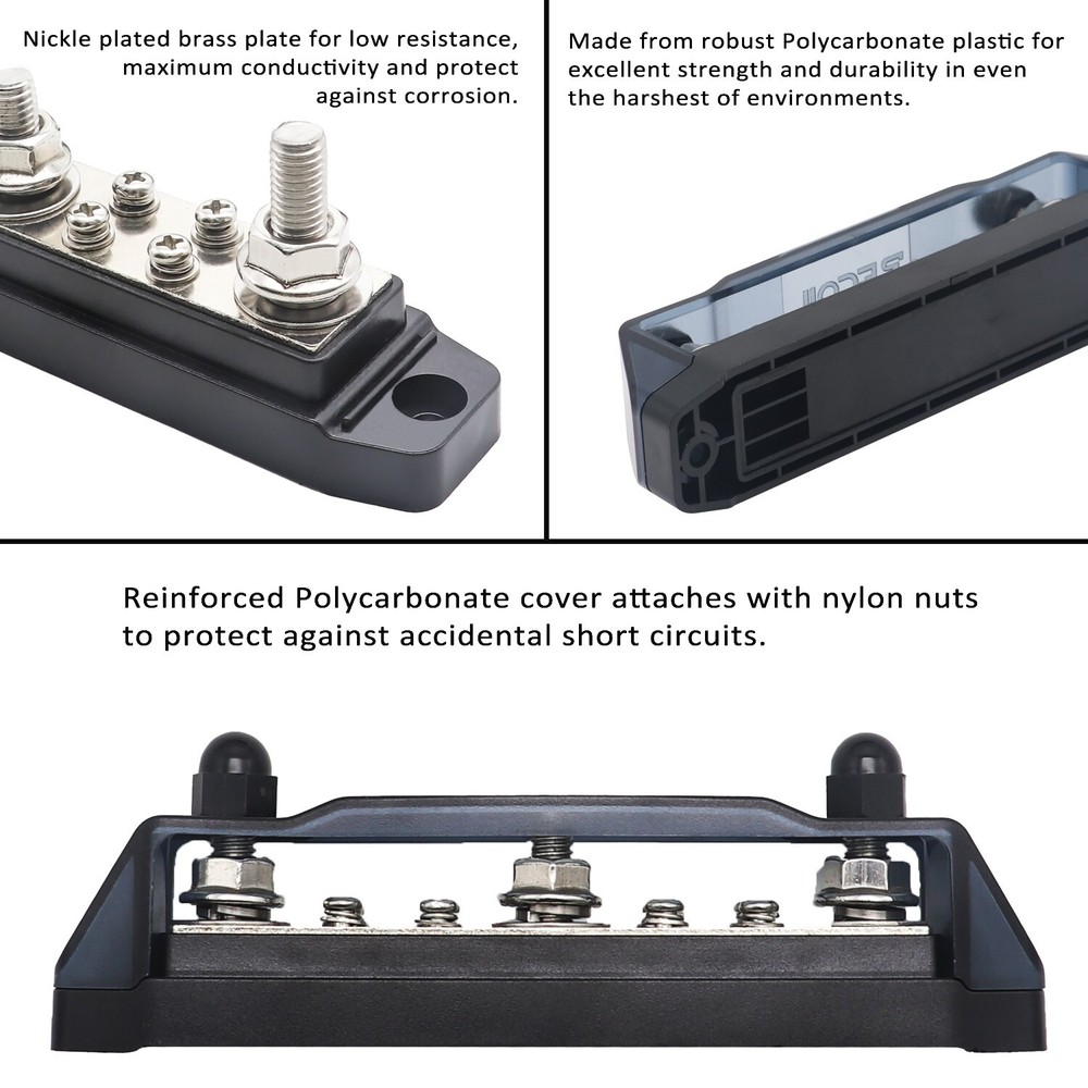 Recoil BB38B Power Distribution Block with Ring Terminals, Black