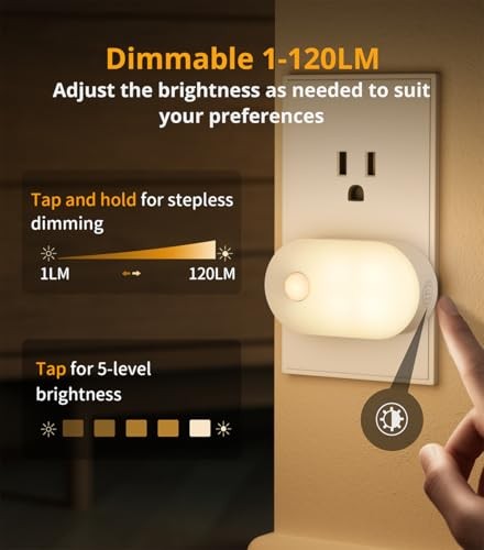 Plug-in Night Light with Motion Sensor, 1-120 LM Stepless Warm White