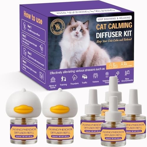 Cat Calming Diffuser Kit - 2 Plug-Ins & 4 Refills, Stress Relief for Multi Cats,