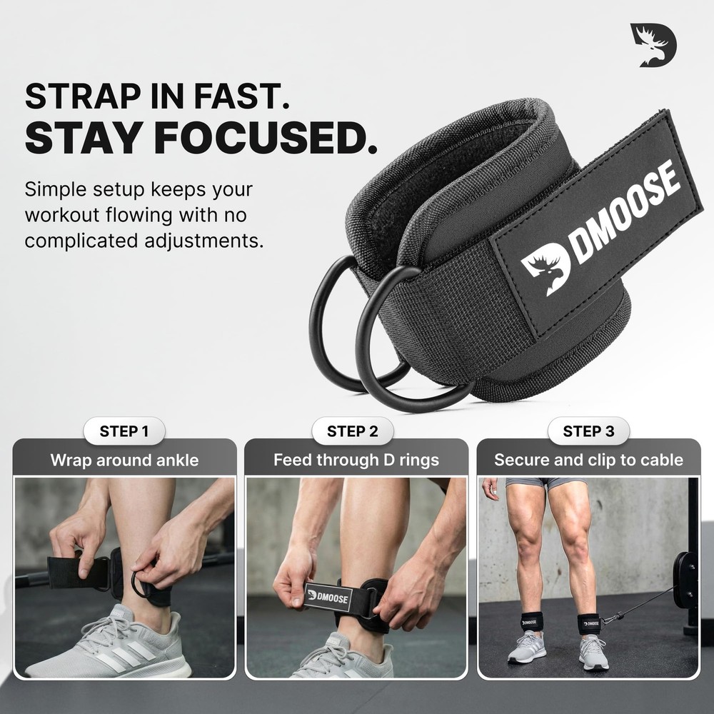 DMoose Ankle Strap for Cable Machine Attachments - Gym Single, Black - Single