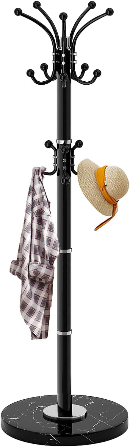 Metal Heavy Duty Coat Rack Stand with Natural Marble Base Modern Coat Rack