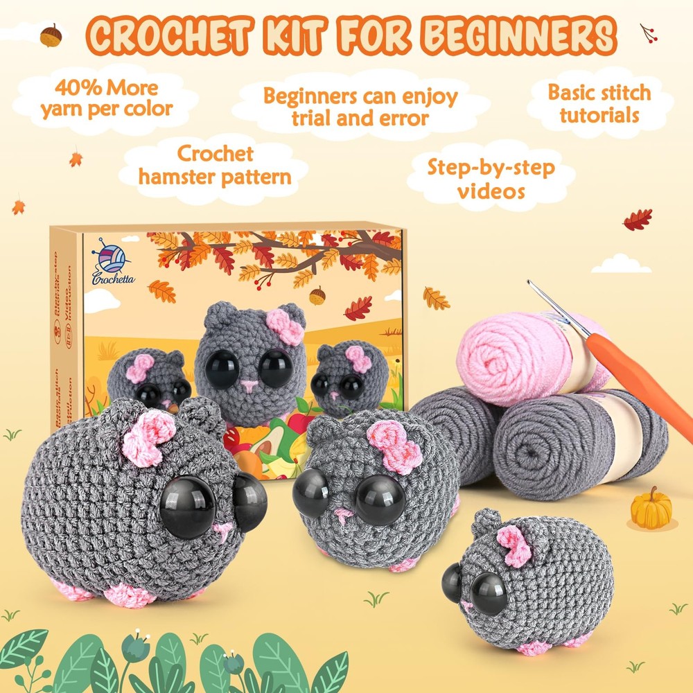 Crochet Kit for Beginners Adults & Kids w/ Step-by-Step Video Tutorials