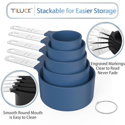 Measuring Cups & Spoons Set, Stackable Cups and Spoons, Nesting 5+5 Blue