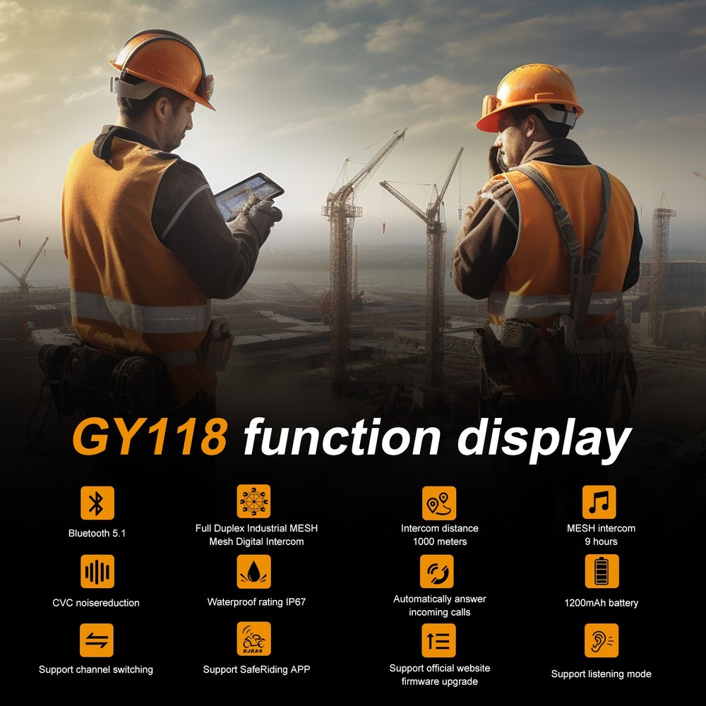 Full Deplux Mesh Digital Industrial Bluetooth Intercom Headset for 2 Users