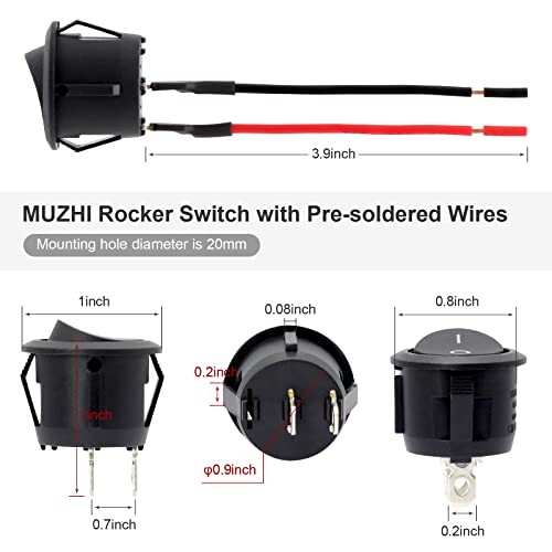 Round Rocker Switch, 6 Pcs Mini Rocker Switch, 12 Volt ON Off Toggle Switch