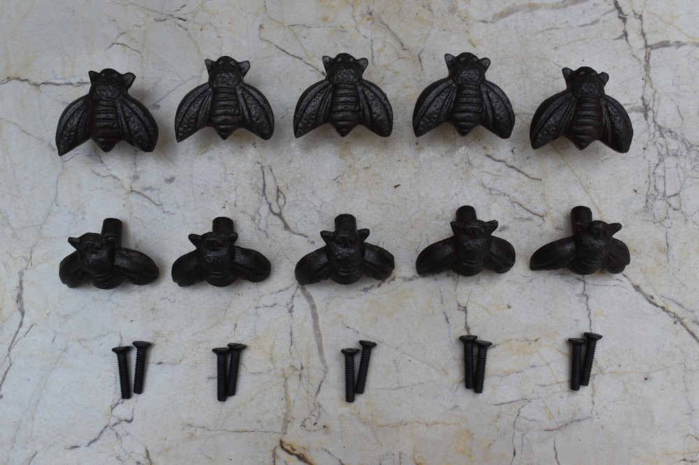 Vintage Cast Iron Honey Bee Shape Pulls Drawer Cabinet Door Handle Knobs 10 pcs