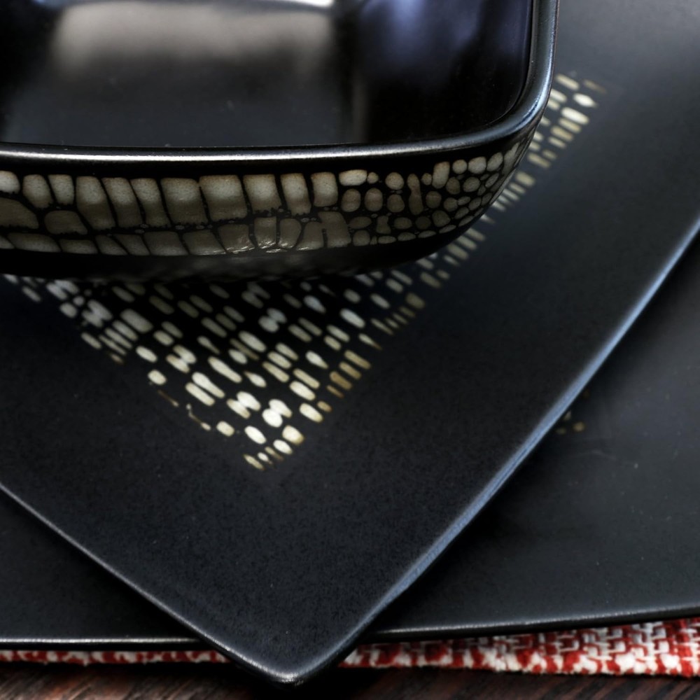 Elama Square Stoneware Pattern Dinnerware Dish Set,