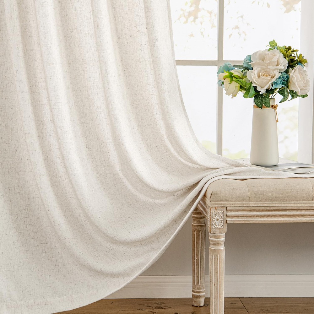 MIULEE NonSeeThrough Privacy Linen Curtains 2 Panels, Light Filtering Window ...