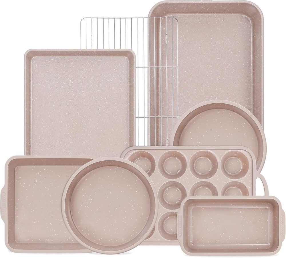 8 Pcs Baking Pans Set Silicone Bakeware Sets W/ Metal Reinforced Frame Nonstick