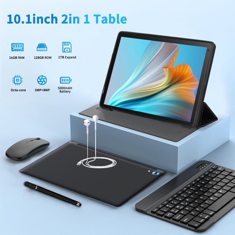 10.1 inch Android 14 Tablets IPS HD Touchscreen Octa-Core 10+128GB Dual Camera