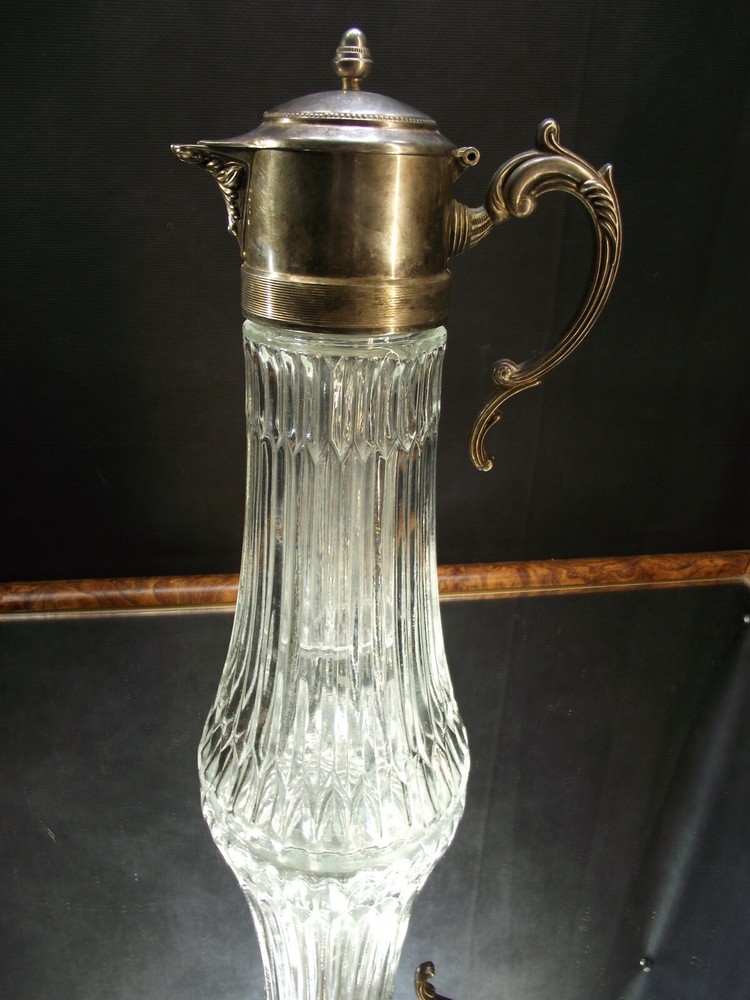 Vintage Large Glass Silver Plate Carafe Pitcher/ Claret Jug with Insert