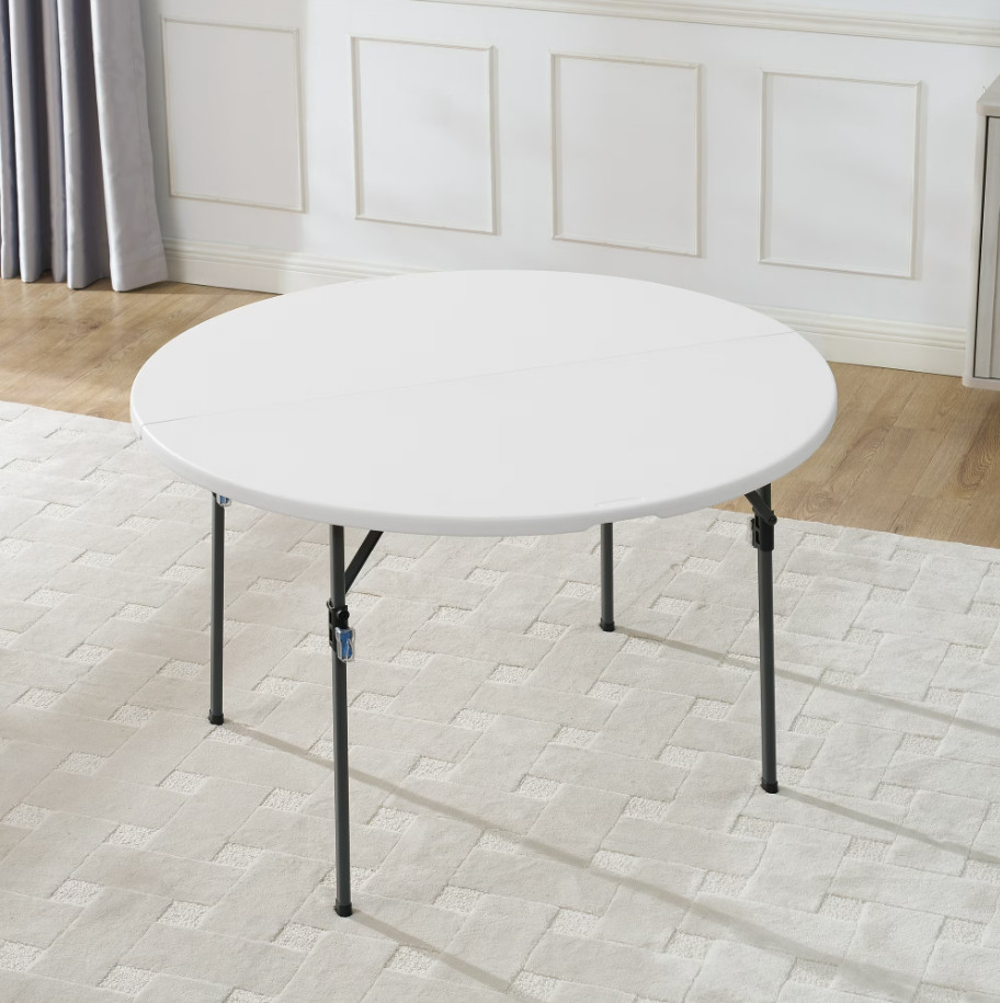 4ft Foldable Round Table White Plastic Indoor Outdoor Portable Use