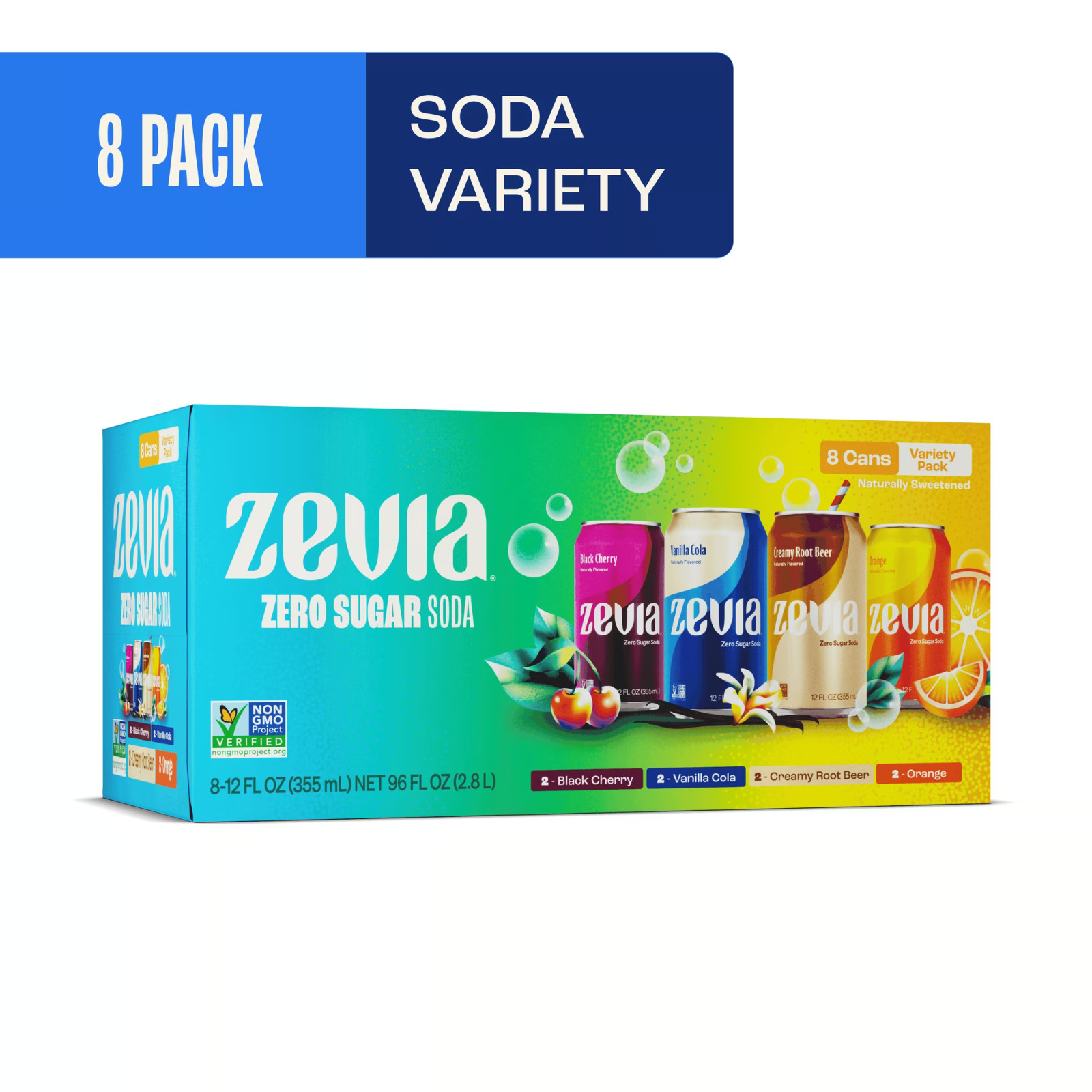 Zevia Zero Sugar, 0 Calorie Variety Soda, 12 fl oz, 8 Pack Cans, Fast Free Ship