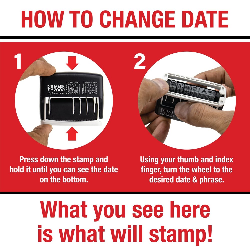 12-Phrase Dater - Date & Phrase Self-Inking Stamp - Black Ink
