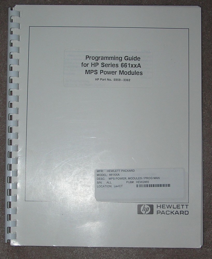 HP Manual 5959-3362 Model 661xxA MPS Power Module/ Programming Guide